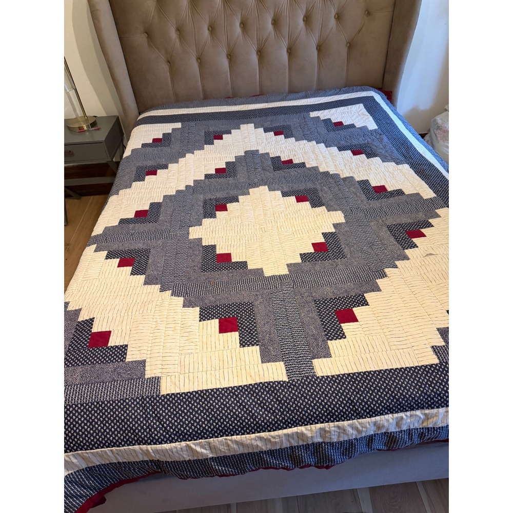 Vintage Patchwork Quilt Log rustic cabin Americana farmhouse cottagecore full